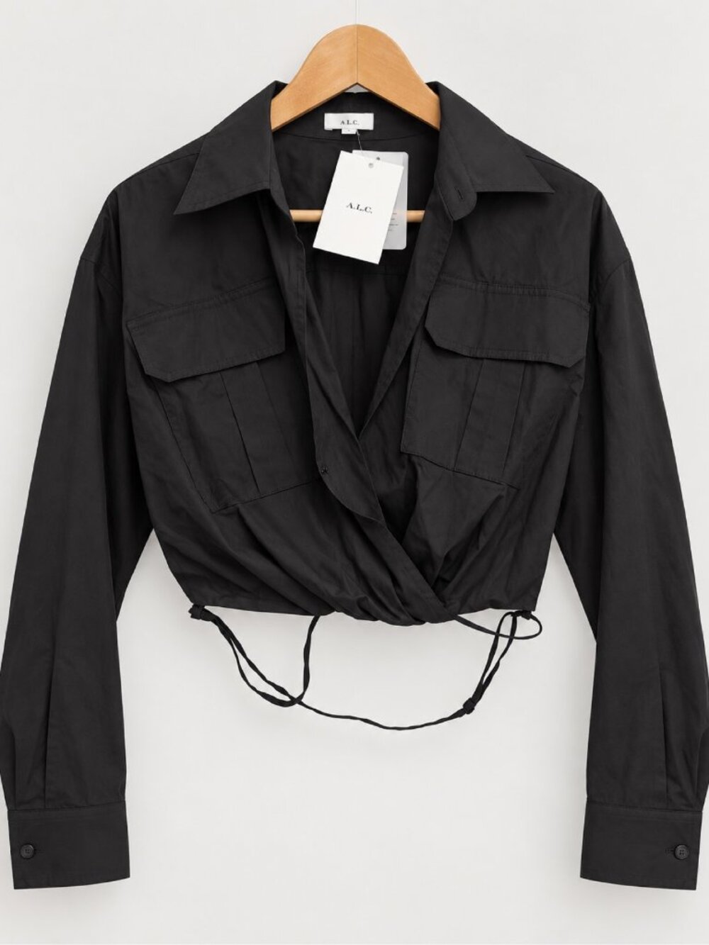 A.L.C. Corbin Black Cotton Cropped Wrap Utility Top — Size 6 — NWT